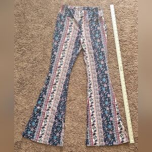 No Boundaries Blue and Red Patterned Flare Pants